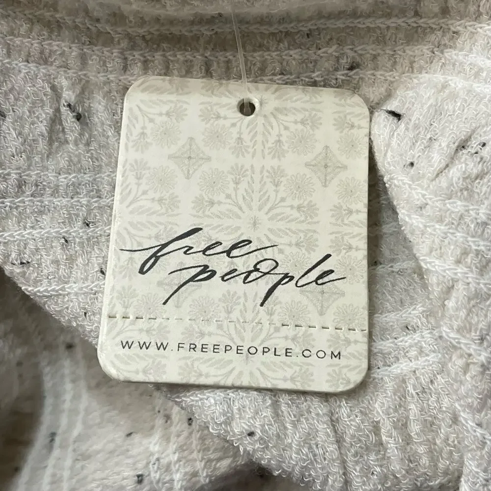 Free People Maggie Medium Embroidered Top Square Neck Smocked Puff Sleeves Ivory